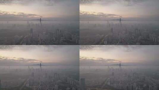 深圳福田清晨平流雾日出航拍高清在线视频素材下载