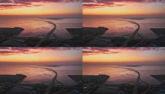 青岛胶州湾跨海大桥夜景航拍高清在线视频素材下载