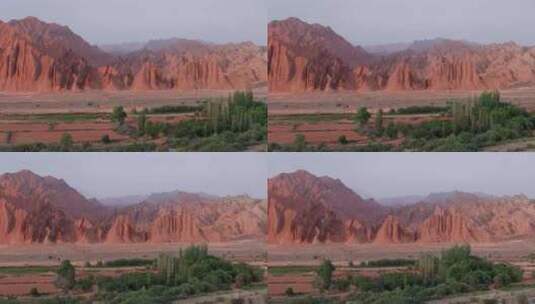 航拍新疆库车红山石林景观高清在线视频素材下载