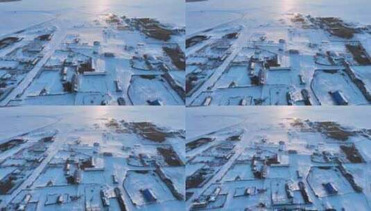 航拍呼伦贝尔冬季乡村嘎查雪村雪景高清在线视频素材下载