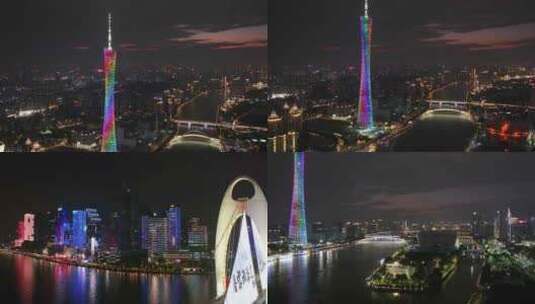航拍广东广州城市夜景风光高清在线视频素材下载