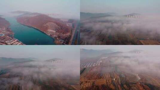 难得一见的山川湖海平流雾航拍高清在线视频素材下载