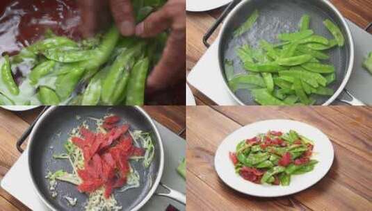 中式家常小炒菜腊肠炒荷兰豆烹饪过程高清在线视频素材下载