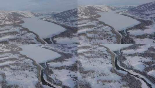 航拍冬季冰封的新疆喀纳斯湖高清在线视频素材下载