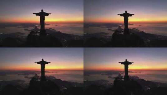 日出在基督救世主里约雕像在里约热内卢巴西高清在线视频素材下载