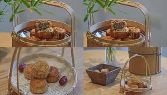 广式月饼 中秋茶点 老式五仁高清在线视频素材下载