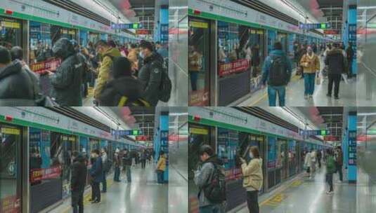 南京南站地铁站早高峰人流延时高清在线视频素材下载