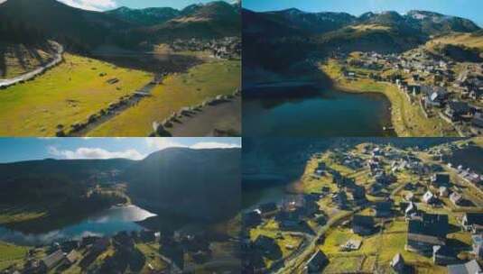 航拍森林高山村庄河流波斯尼亚最美丽的村庄高清在线视频素材下载