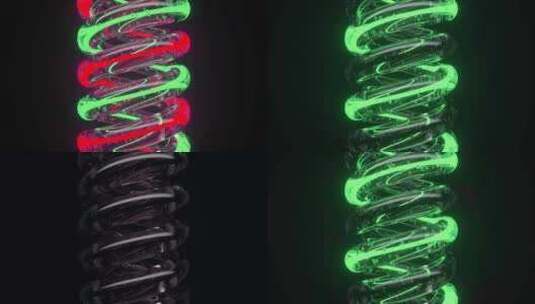 黑色背景上的霓虹绿色和红色物体高清在线视频素材下载
