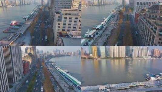 上海黄浦区外滩航拍中山东二路车辆交通风景高清在线视频素材下载