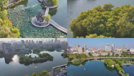 江西南昌八一公园航拍城市地标风景风光东湖高清在线视频素材下载