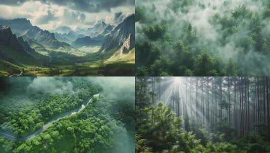 森林云雾缭绕山脉意境延时高清在线视频素材下载