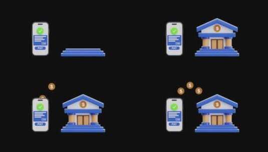 手机银行转账到银行账户的3D动画|阿尔法高清在线视频素材下载