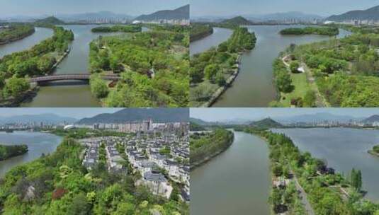 台州临海灵湖城市园林风光航拍合集高清在线视频素材下载