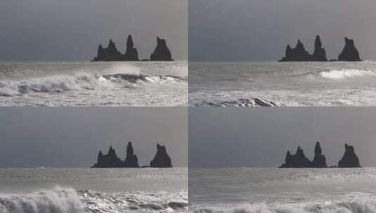 海浪在Reynisfjara黑沙滩上岸，高清在线视频素材下载