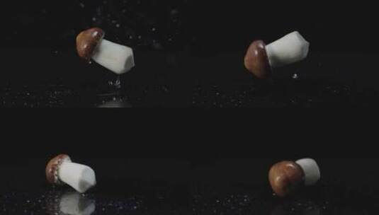 高清升格食用菌蘑菇松茸掉落慢动作高清在线视频素材下载