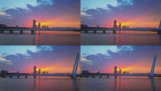 航拍浐灞夕阳夜景高清在线视频素材下载