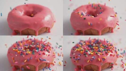 甜甜圈，巧克力涂层，洒，糖果高清在线视频素材下载