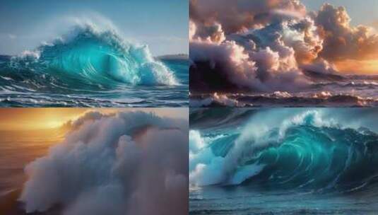 海洋海边海浪特写ai素材原创唯美巨浪浪花高清在线视频素材下载