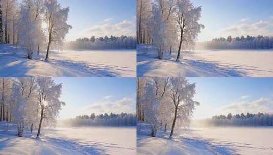 银装素裹的冰雪世界雾凇自然雪景高清在线视频素材下载