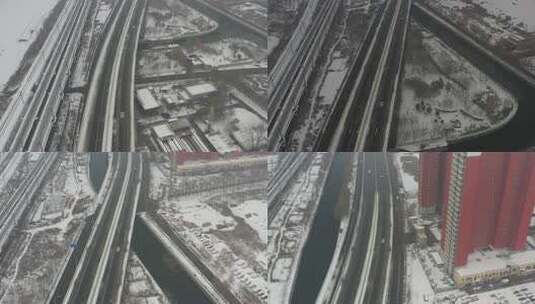 航拍雪景公路高清在线视频素材下载