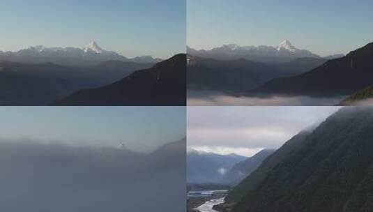 川西新都桥贡嘎雪山日出日照金山穿云航拍高清在线视频素材下载