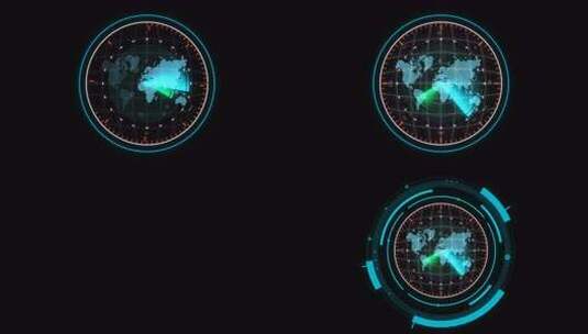 科技军事雷达扫描世界地图雷达扫描带通道高清在线视频素材下载