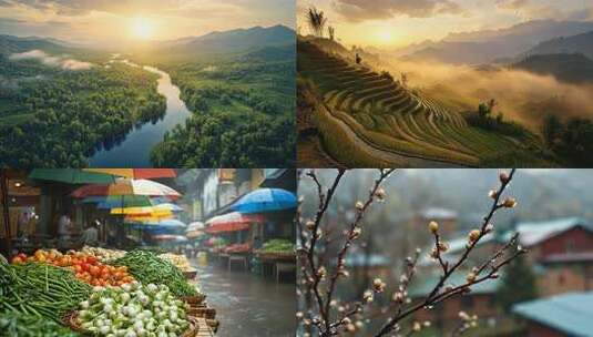 烟雨江南古镇雨水节日风景高清在线视频素材下载