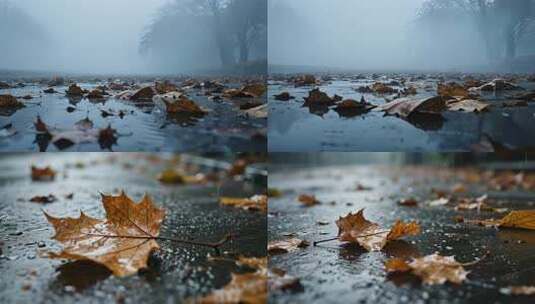 伤感落叶枯叶空镜头雨后地面落叶特写空镜头高清在线视频素材下载