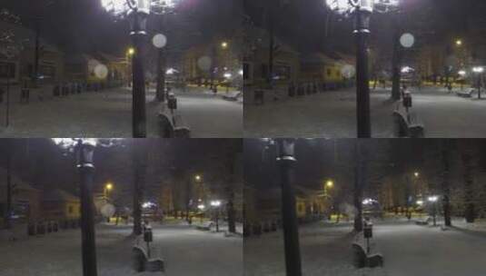 雪夜公园景色高清在线视频素材下载