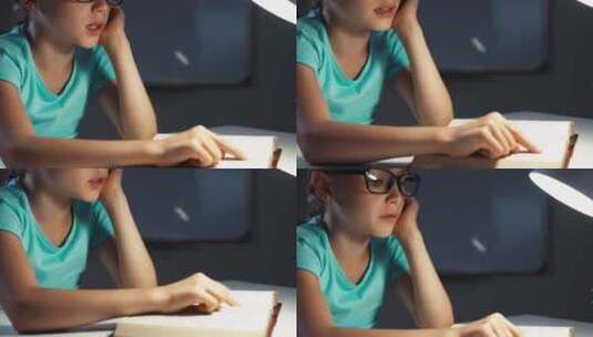 女孩戴眼镜看书高清在线视频素材下载