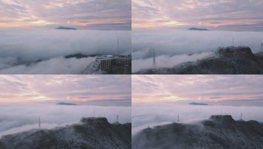 日出云海高山雪山信号气象塔雾凇航拍唯美高清在线视频素材下载