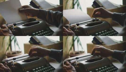 男人使用打字机打字高清在线视频素材下载