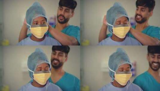 医务人员戴好口罩走出镜头高清在线视频素材下载