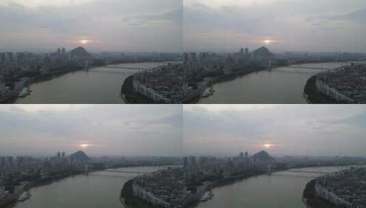 航拍广西柳州柳江日落风光高清在线视频素材下载