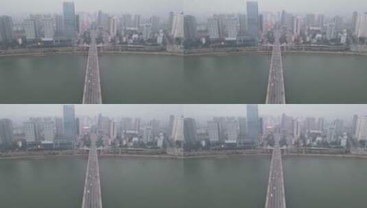 湖南株洲湘江大桥交通航拍高清在线视频素材下载