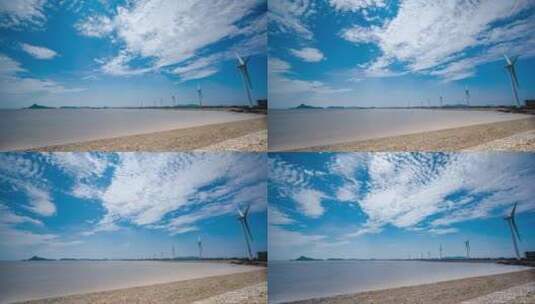 8k延时浙江温岭东海塘码头发电风机素材高清在线视频素材下载