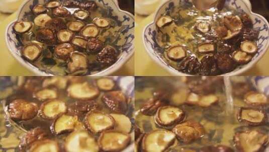 【镜头合集】青花瓷碗泡发香菇高清在线视频素材下载