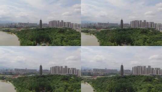 江西赣州城地标建筑航拍高清在线视频素材下载