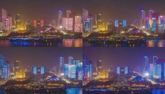 航拍杭州钱江新城灯光秀延时摄影高清在线视频素材下载