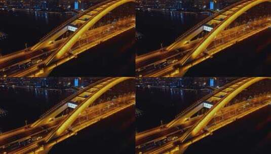 卢浦大桥夜景环绕运镜高清在线视频素材下载