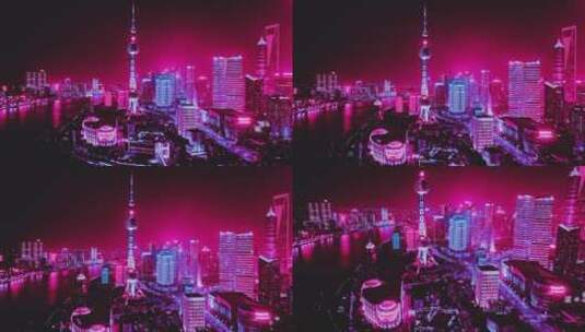 上海陆家嘴赛博夜景高清在线视频素材下载