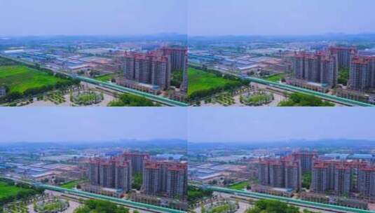 广州花都城市建筑景观与公路繁忙交通车流高清在线视频素材下载