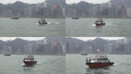 一艘汽艇驶进香港尖沙咀码头高清在线视频素材下载