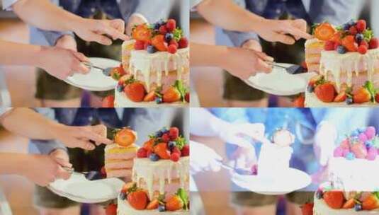 夫妇正在切草莓蛋糕高清在线视频素材下载