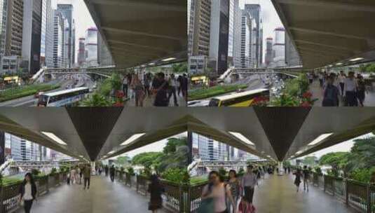 城市行人天桥内的人流延时高清在线视频素材下载