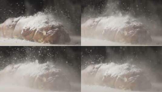 面包表面的糖粉被吹散高清在线视频素材下载
