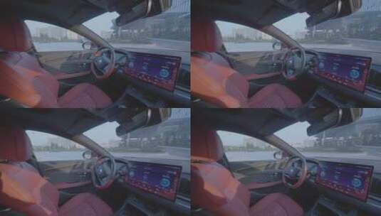 比亚迪新能源汽车 无人驾驶 方向盘转向高清在线视频素材下载