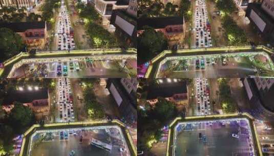 杭州城区庆春路延安路十字路口交通夜景航拍高清在线视频素材下载