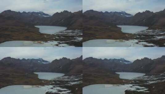 航拍冬天结冰的姊妹湖高清在线视频素材下载